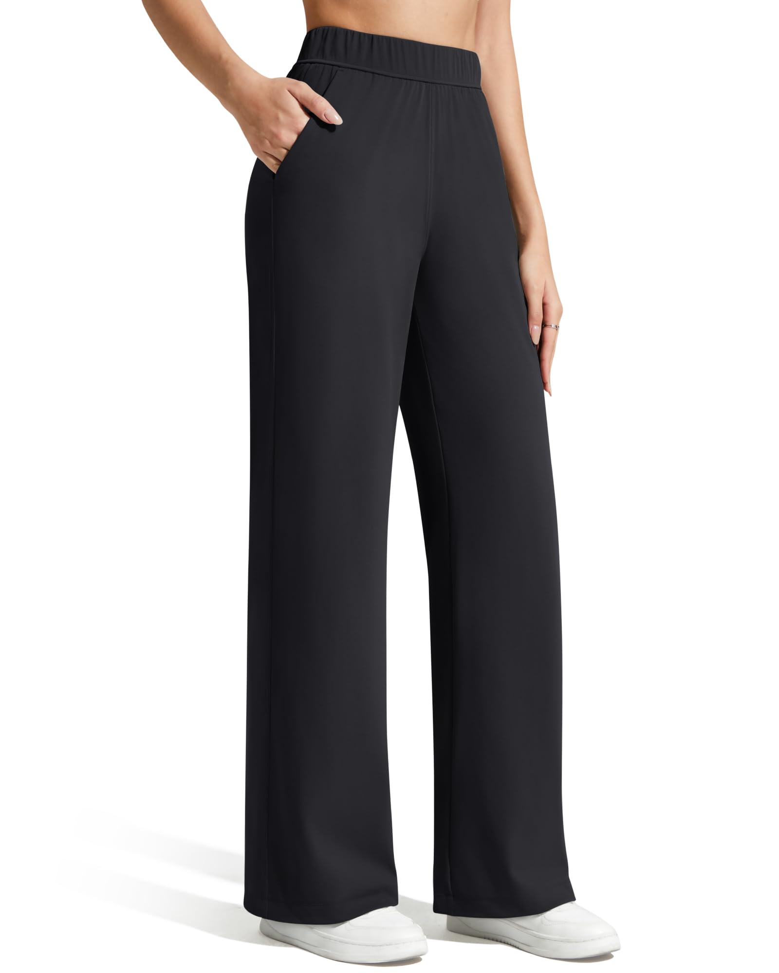 G4Free ShiftReady Women's Wide Leg Casual Pants Elastic Waist with Pockets