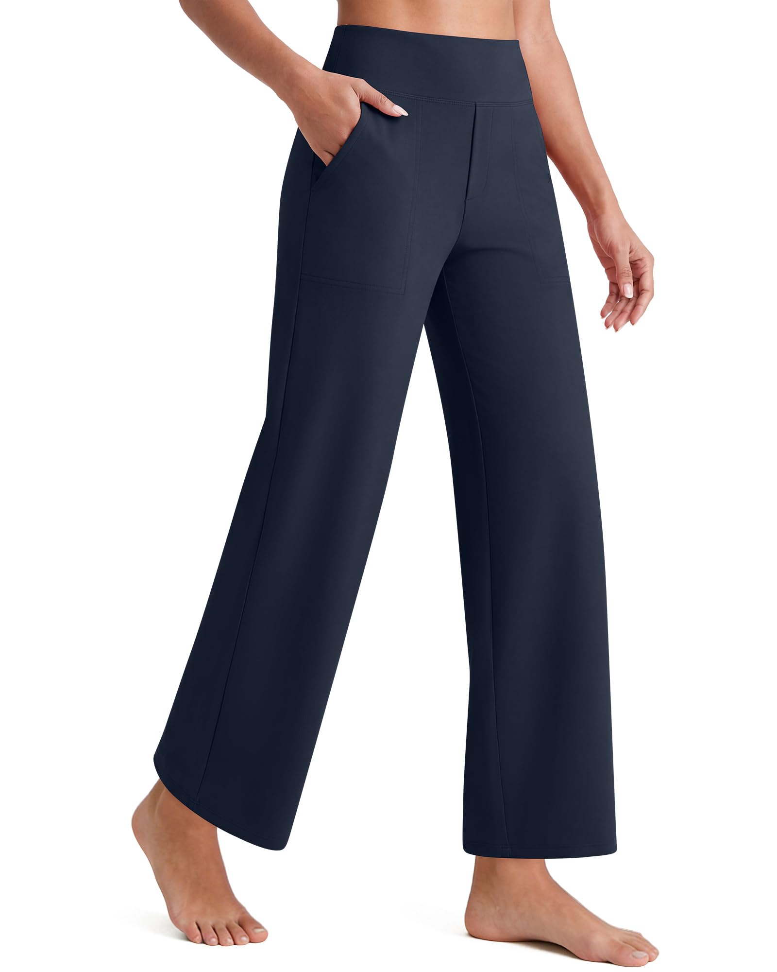 G4Free EverGoing Wide Leg Ankle Pants for Petite Women with Pockets Stretch