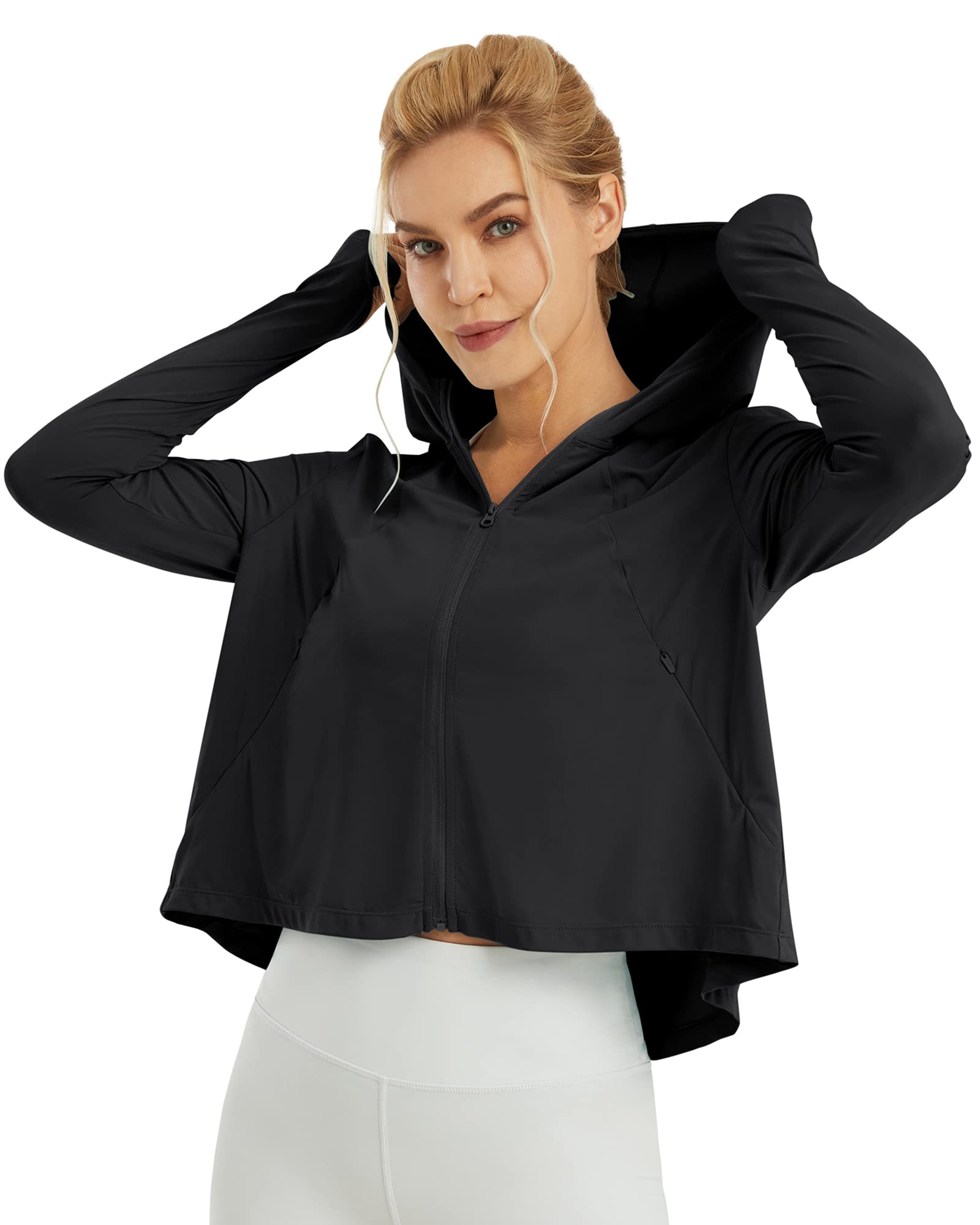 G4Free Skimetic Womens UPF 50+ Sun Hoodie Shirts - Quick Dry Running Jacket Long Sleeve Rash Guard Zip Pocket Hiking Athlete
