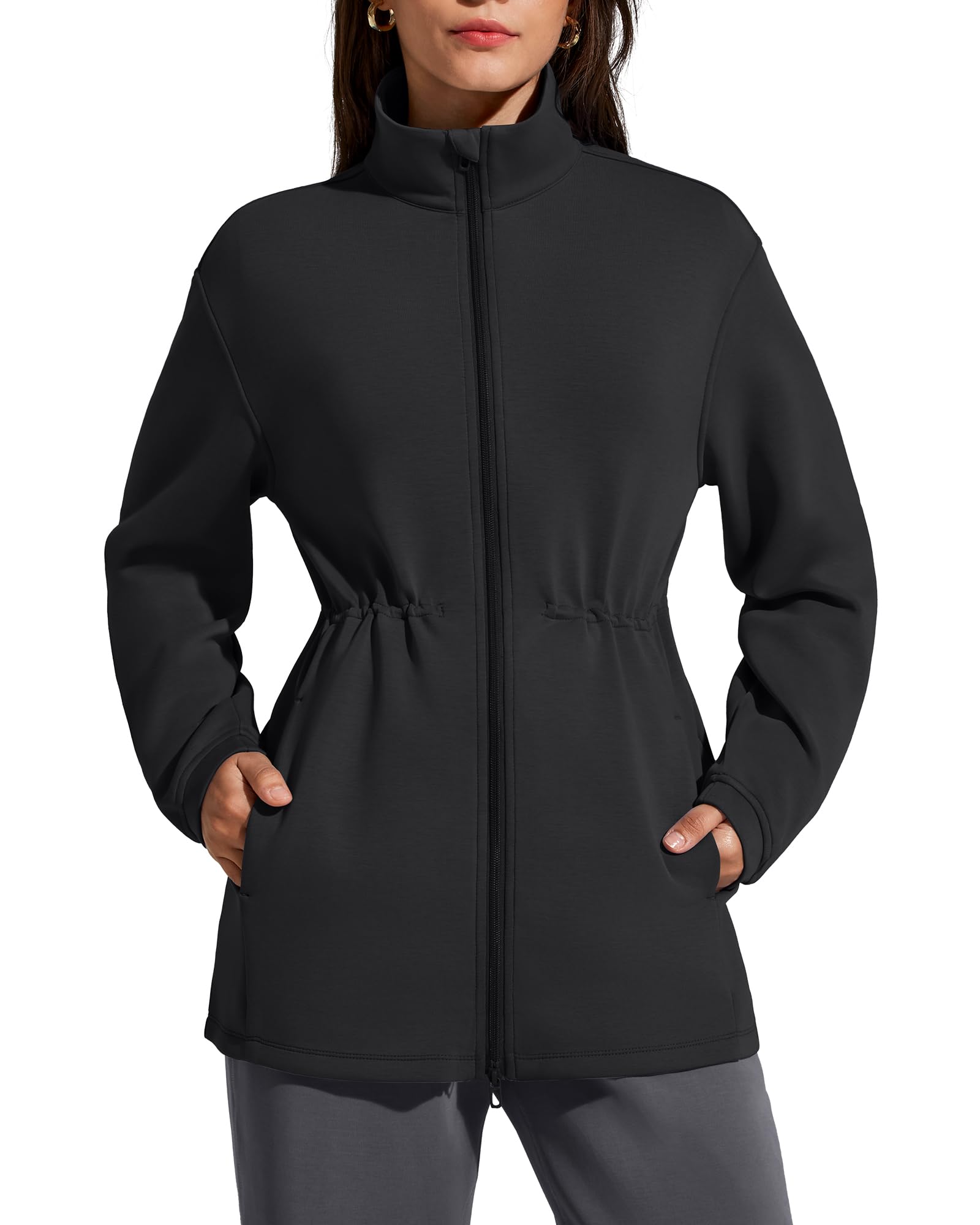 G4Free Smoofit Modal Soft Women's Zip Up Long Jacket Cinch Waist Sweatshirt