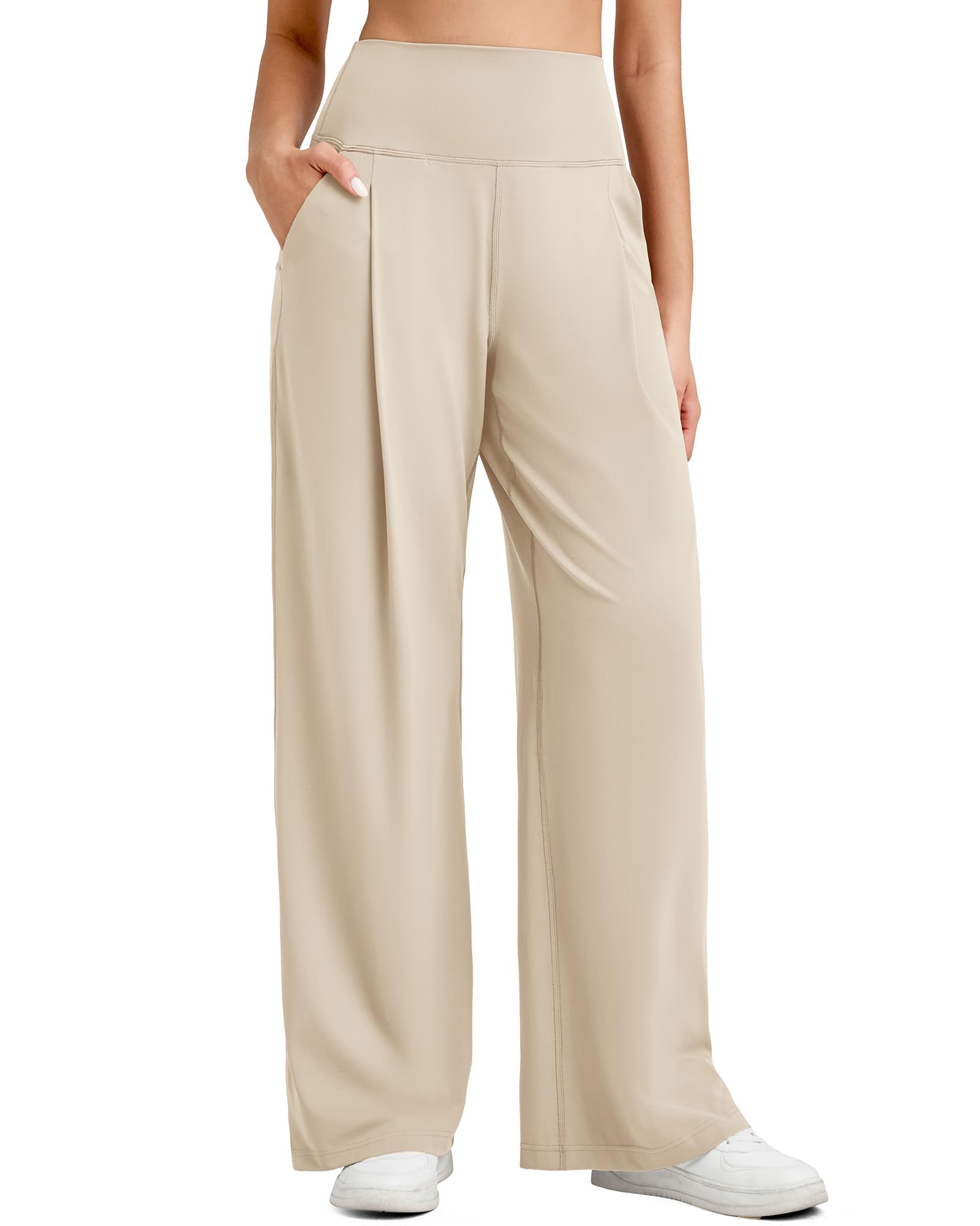 G4Free BareFeel High Stretch Wide Leg Pants for Women Soft High Waisted Pleated Casual Pants with Pockets 28"/30"/32"