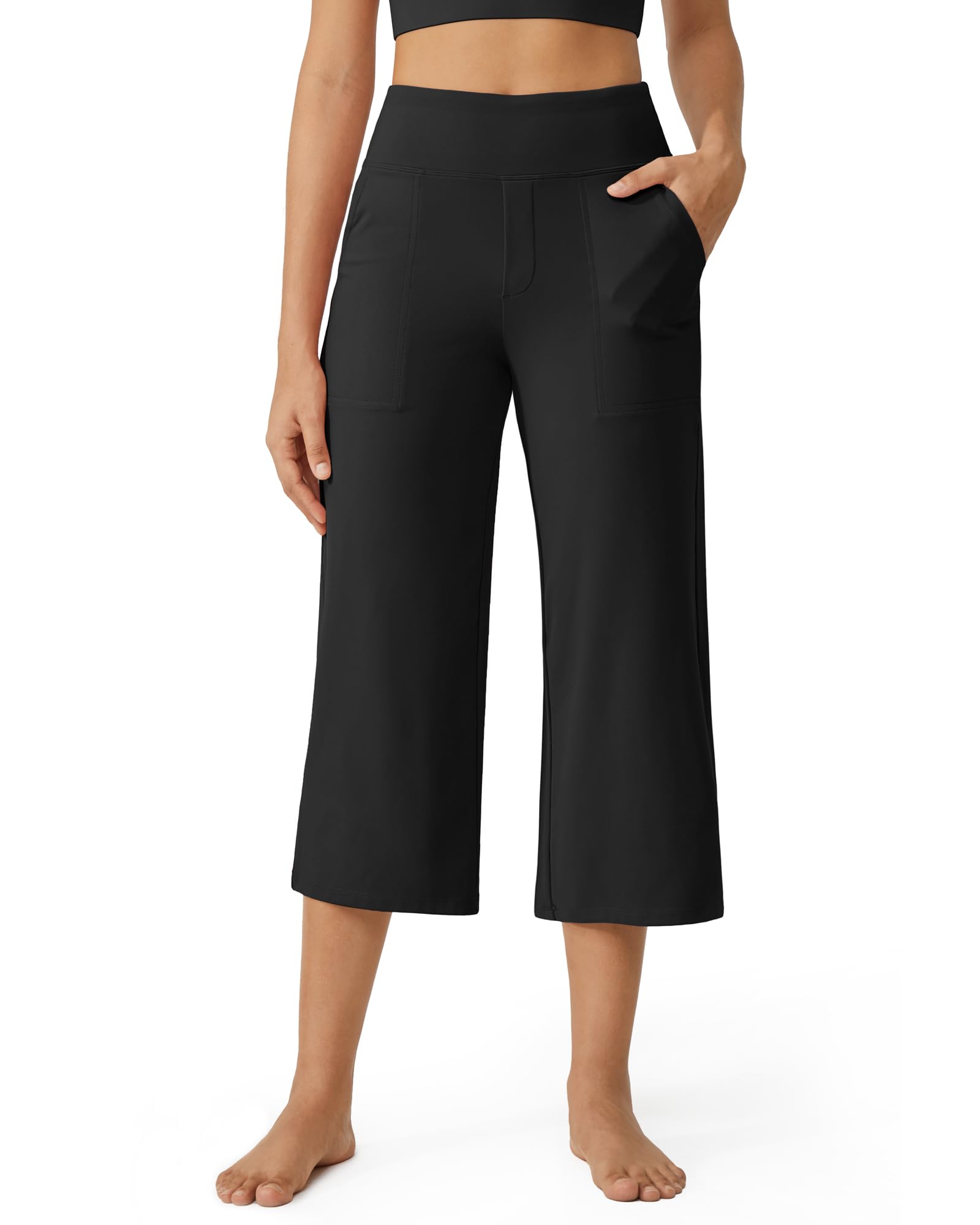 G4Free Wide Leg Yoga Capris for Women with Pockets Casual Dress Crop Pants