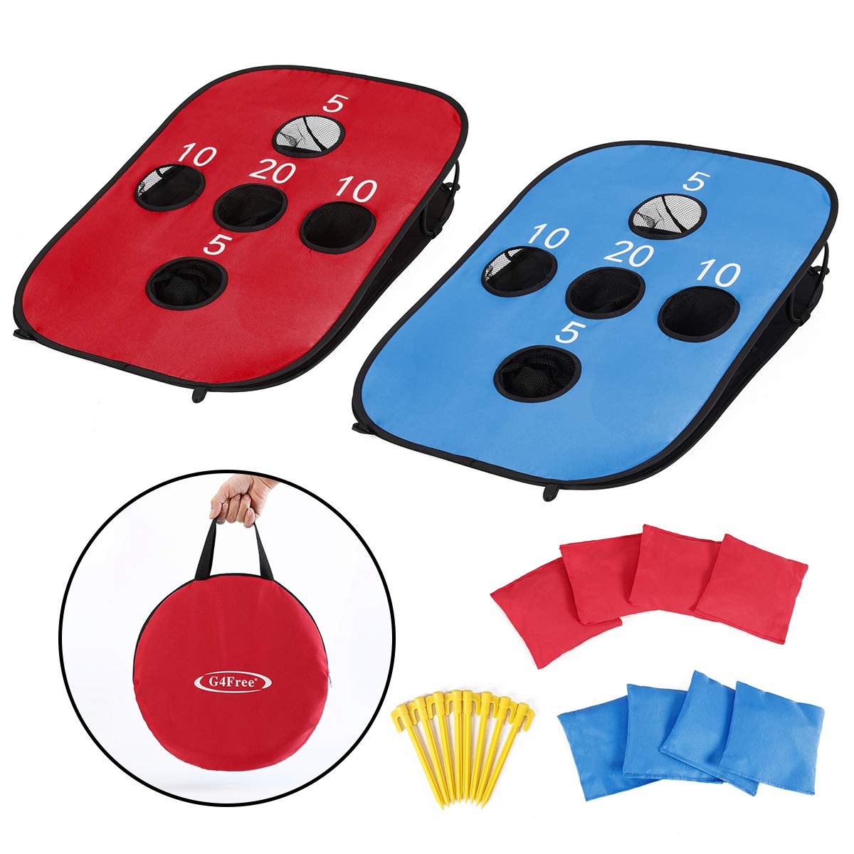 G4Free Portable Collapsible 5 Holes Cornhole Game Set Beach Games Adults