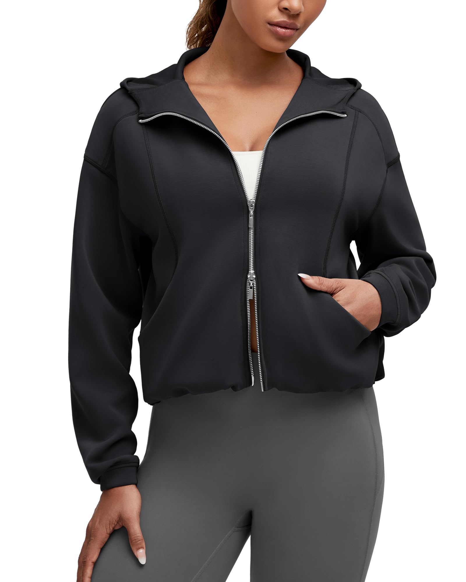 G4Free Smoofit Women's Two Way Full Zip Jackets Modal Soft Casual Hoodie with Pockets
