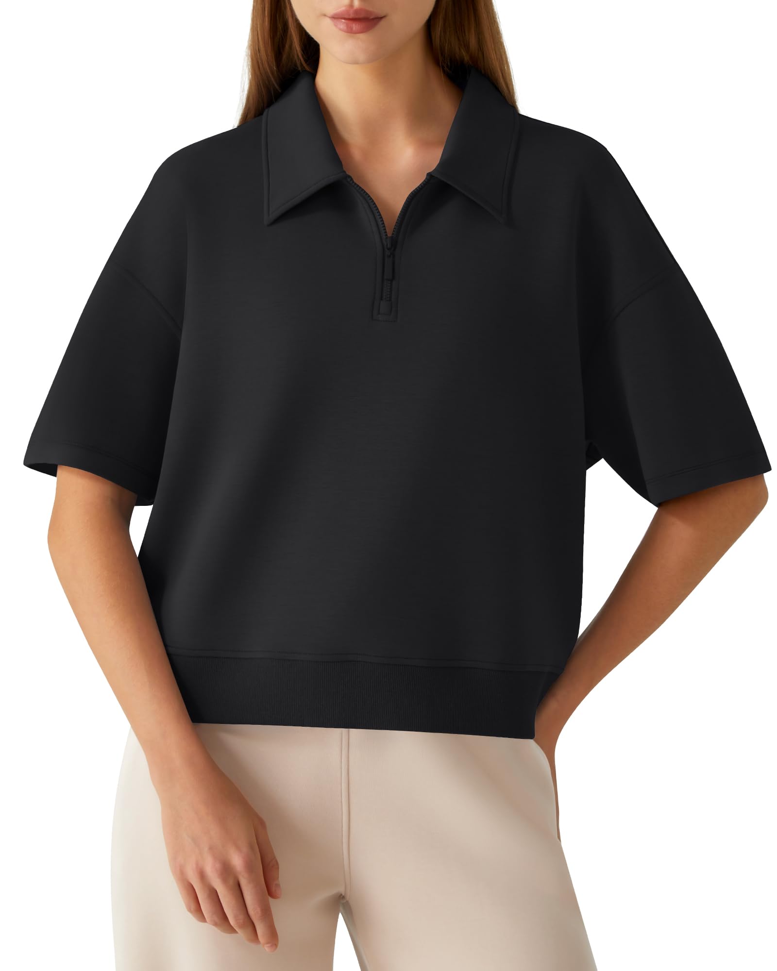 G4Free Smoofit Modal Soft Polo Shirts for Women Short Sleeve Quarter Zip