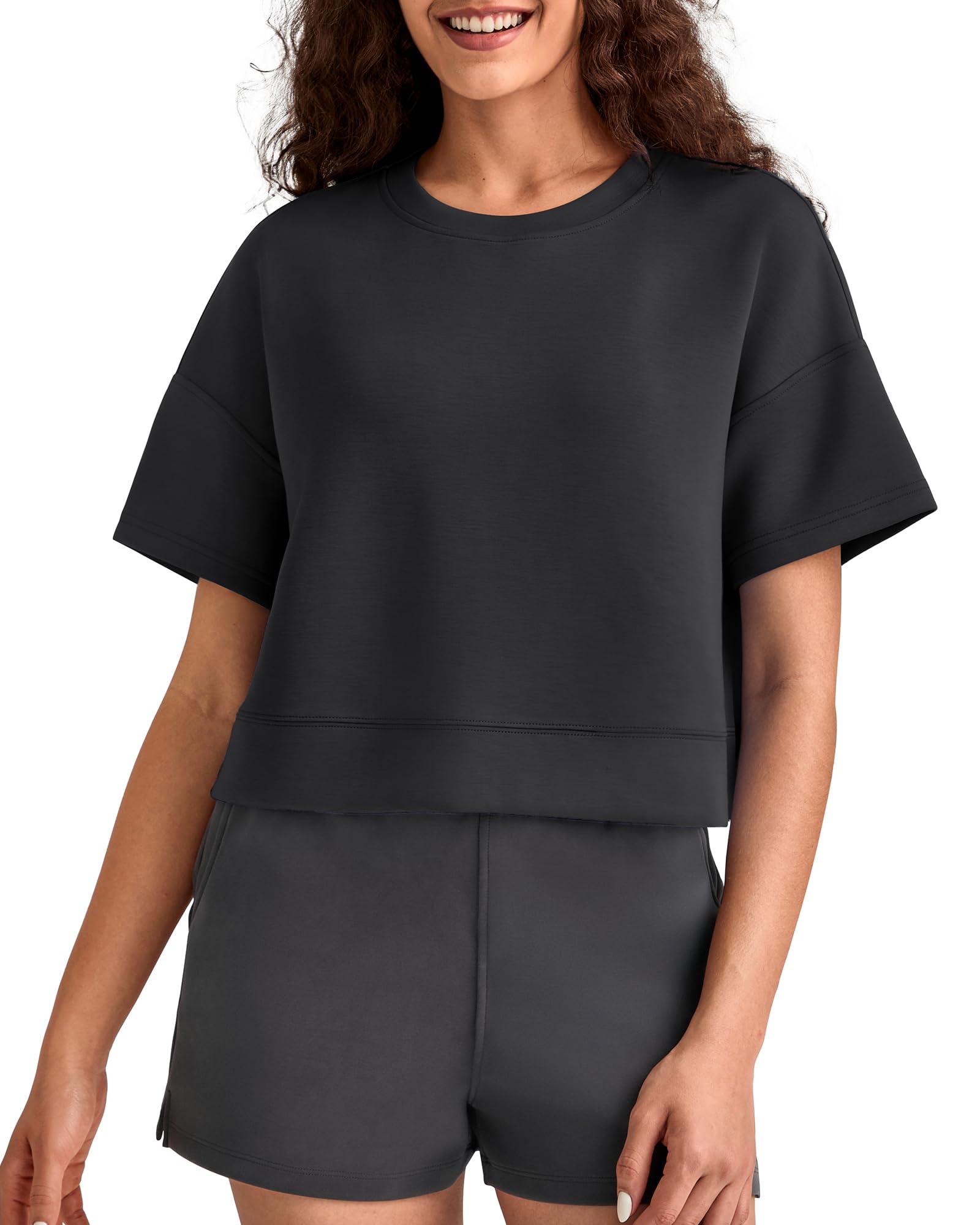 G4Free Smoofit Boxy T-Shirts for Women Short Sleeve Crew Neck Casual Tops