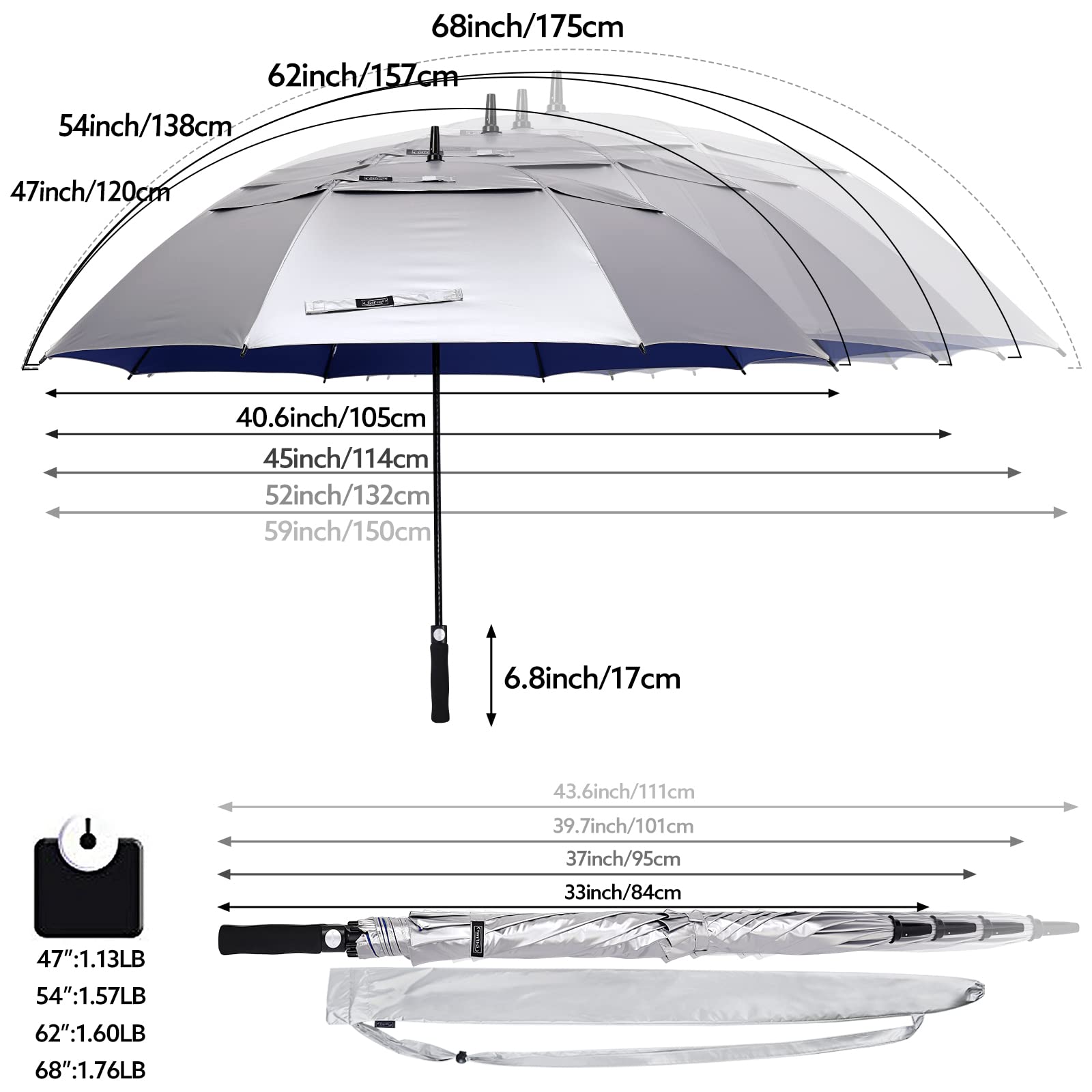 G4Free 47/54/62/68 Inch UV Protection Golf Umbrella Oversized Sun Umbrella